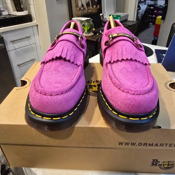 Dr. Martens Adrian Snaffle Repello Emboss Suede Kiltie Loafers Pink MENS SZ 10 - Picture 5 of 16